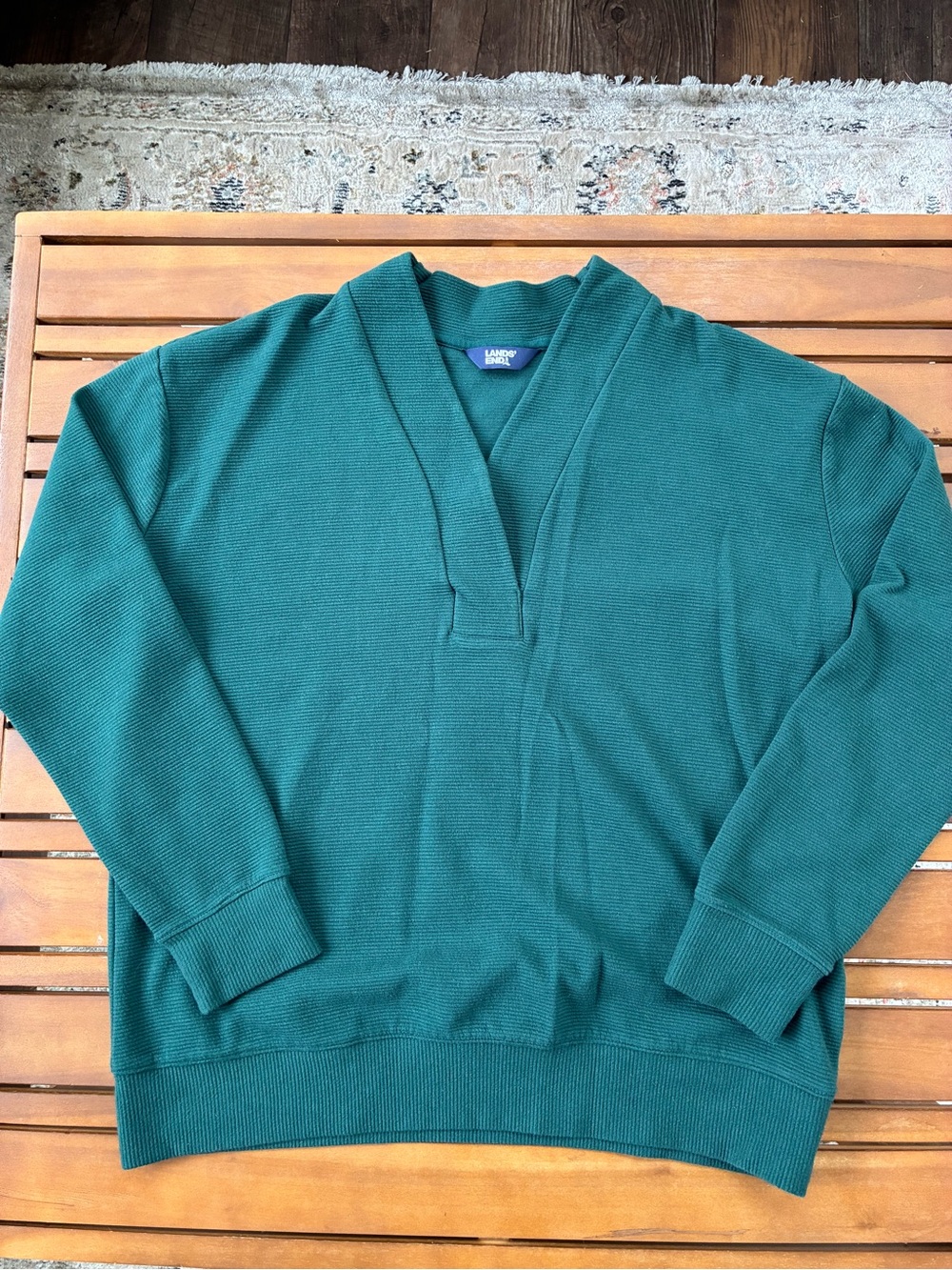 Lands' End Women’sForest Green V-Neck Pullover Sweater